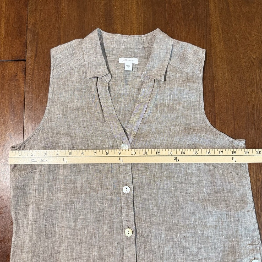 J Jill Love Linen Womens Sleeveless Button Up Top S Brown Tunic Lagenlook Casual - Picture 7 of 8